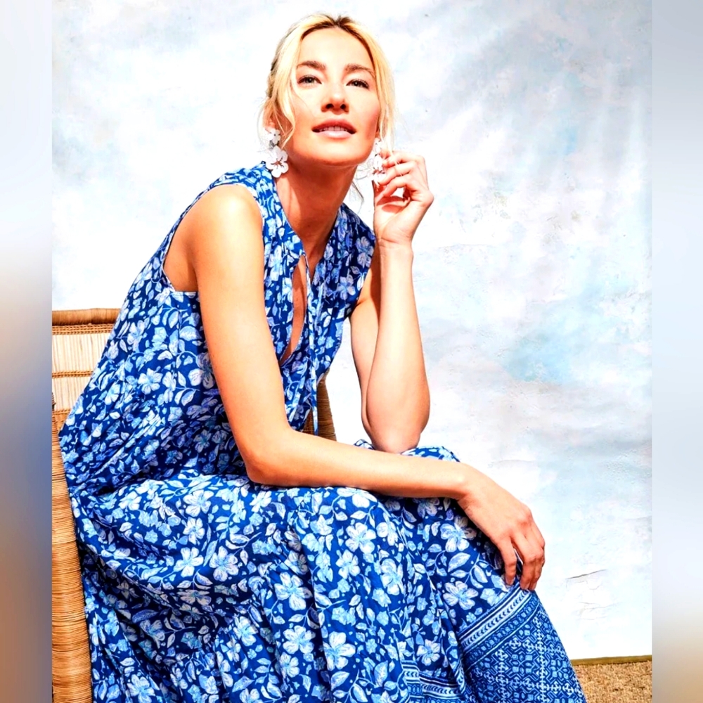VINEYARD VINES, WOMEN'S HIBISCUS TIE BREEZY MAXI DRESS (BLUE) XL NWT